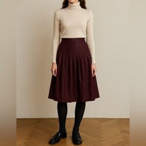 The People’s Burgundy Faux Suede Pleated A-Line Skirt Size 4 Small Dark Academia